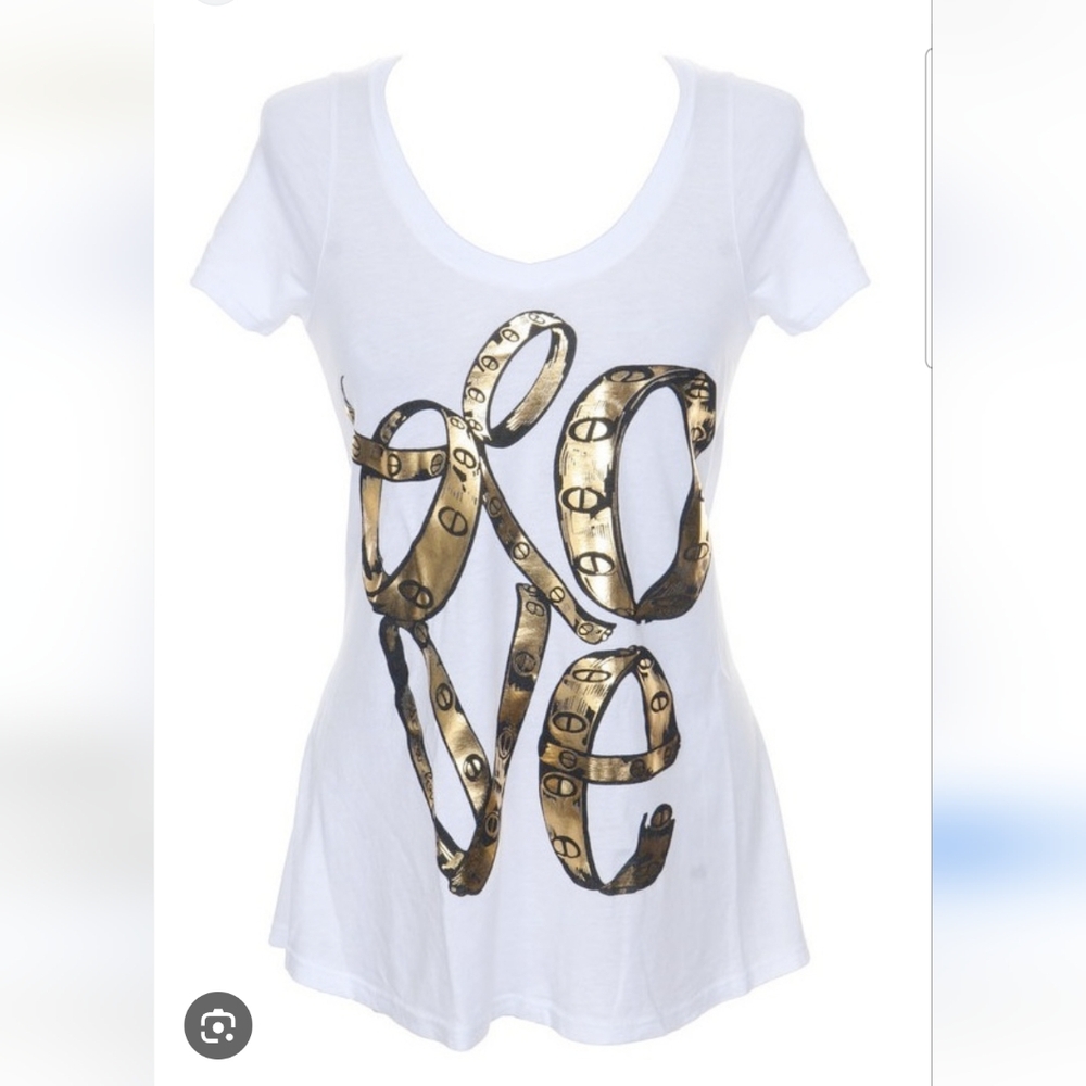 Lauren Moshi White Short Sleeve Tee with Gold 'Love' Graphic